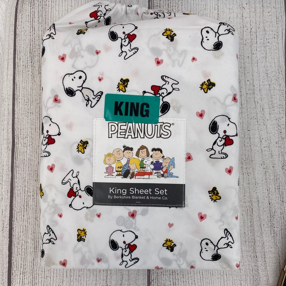 Peanuts Sheet Set King White Snoopy Woodstock Hearts Berkshire Charlie Brown